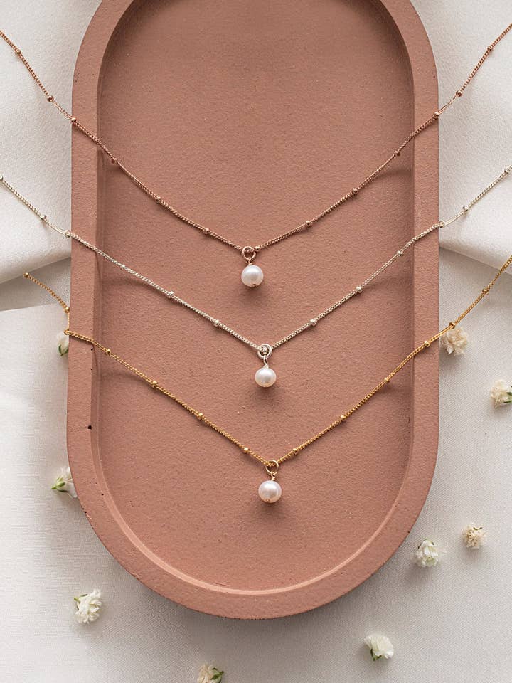 Pearl Drop Necklace for wholesale by Copper Rose Jewelry
