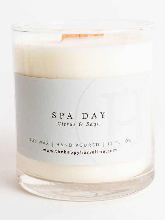 11 oz Spa Day Wood Wick Candle for wholesale by The Happy Home Line