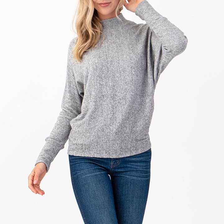 Heimious – Engroshandel Strikket top - Dame – Lang Dolman-ærmet ribstrikket top med mock-hals, T2615