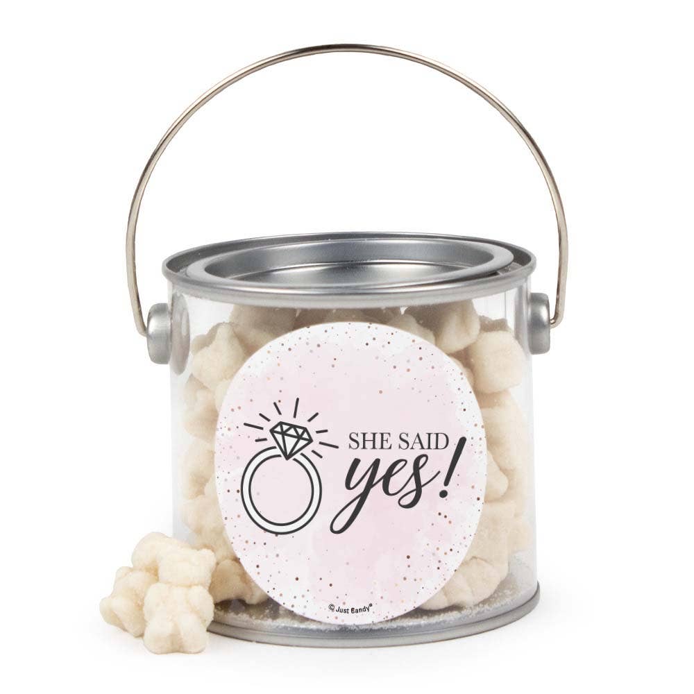 Just Candy - Wholesale Gummy - Bridal Shower Paint Can with White Mixed Fruit Sugar Sanded Gummy Bears - She Said Yes0