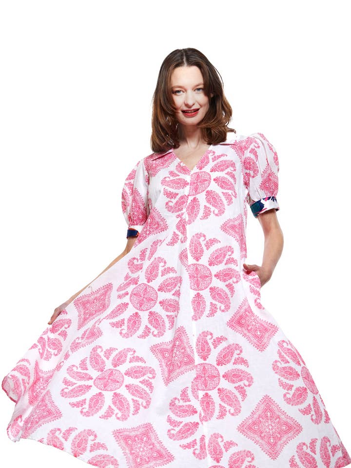 Montauk Dress in Pink And White Paisley for wholesale by Dizzy-Lizzie