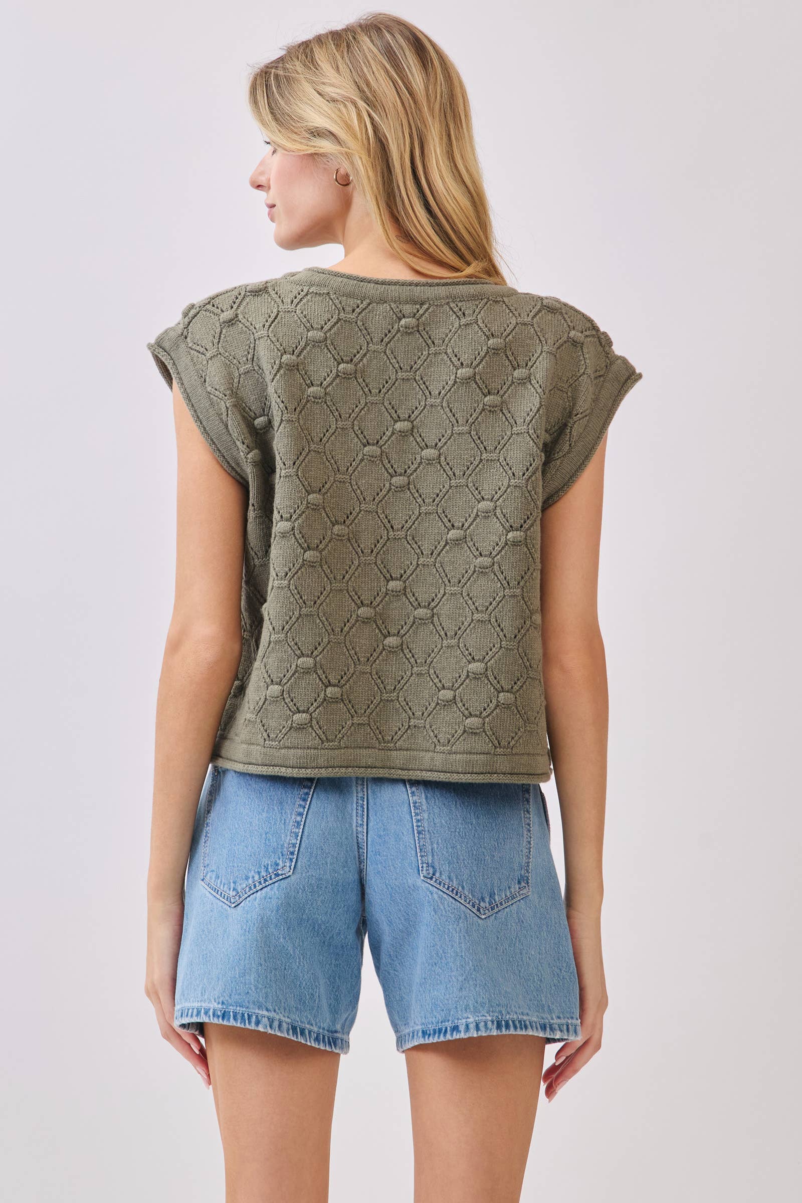 Final Touch – Top de malha - Mulher por atacado – Top de Malha com Manga Curta e Bainha Enrolada - VW612713