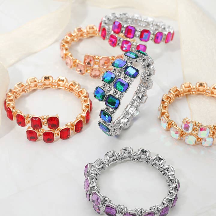 Pulsera de noche ajustable con eslabones de racimo de piedras rectangulares para venta al por mayor de Sensibling Corp.