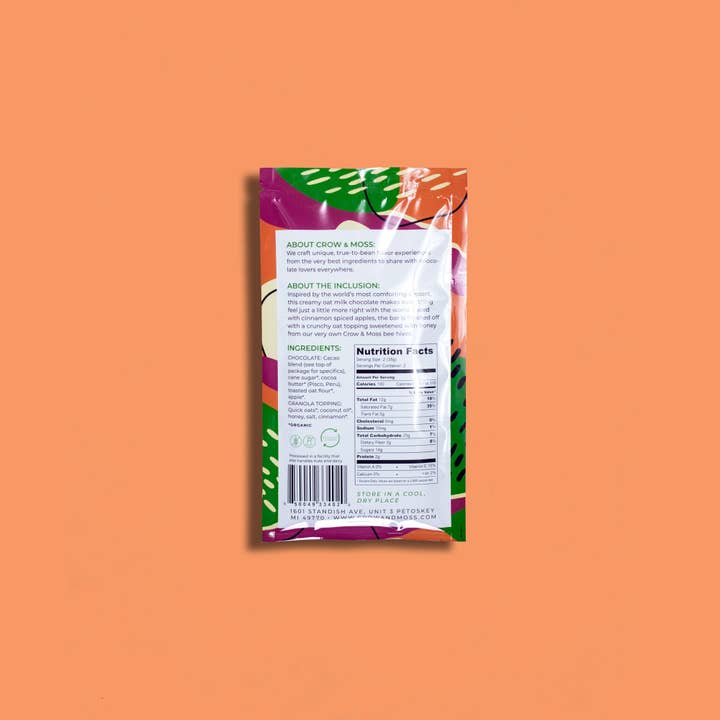 Crow & Moss Chocolate - Wholesale Chocolate Bar - Apple & Honey Oat Crumble and Oat Mylk Bar 38% - Case of 12