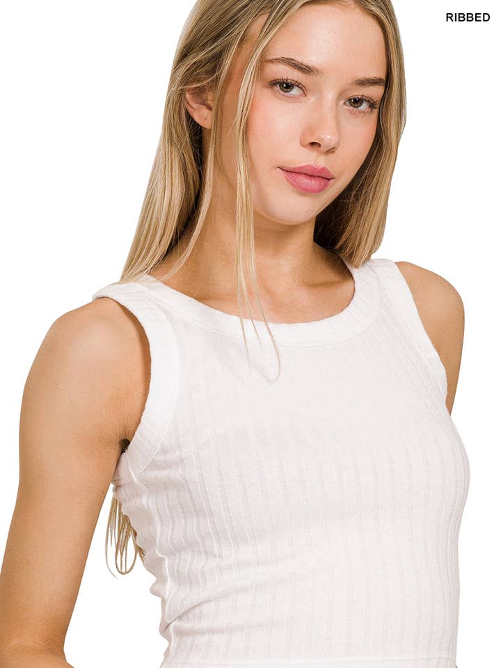Top corto sin mangas con cuello barco acanalado .SI-25603 para venta al por mayor de 42POPS