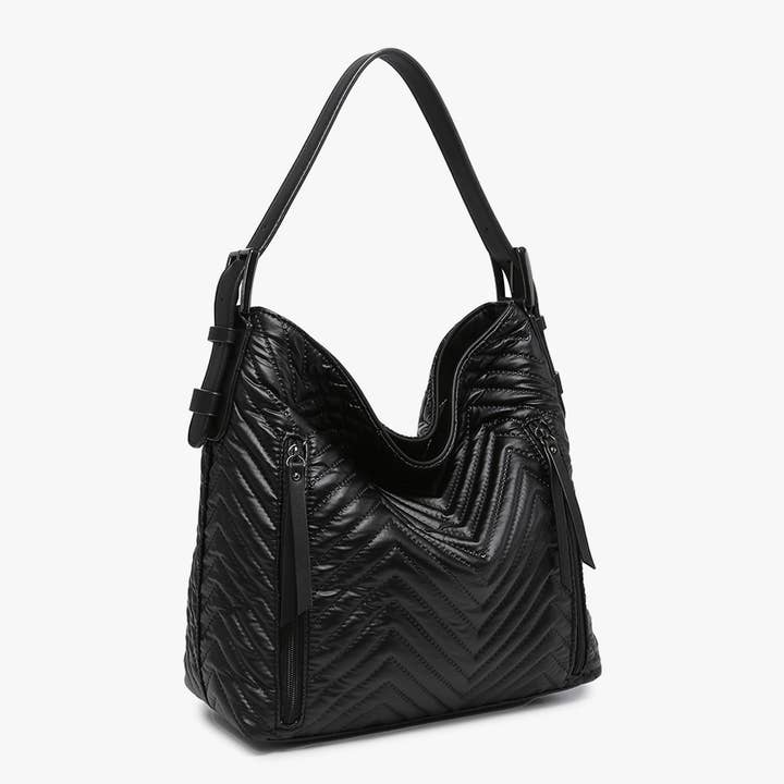 Black M1816CHV Alexa Chevron/Nylon 2-in-1 Hobo Bag for wholesale on Faire