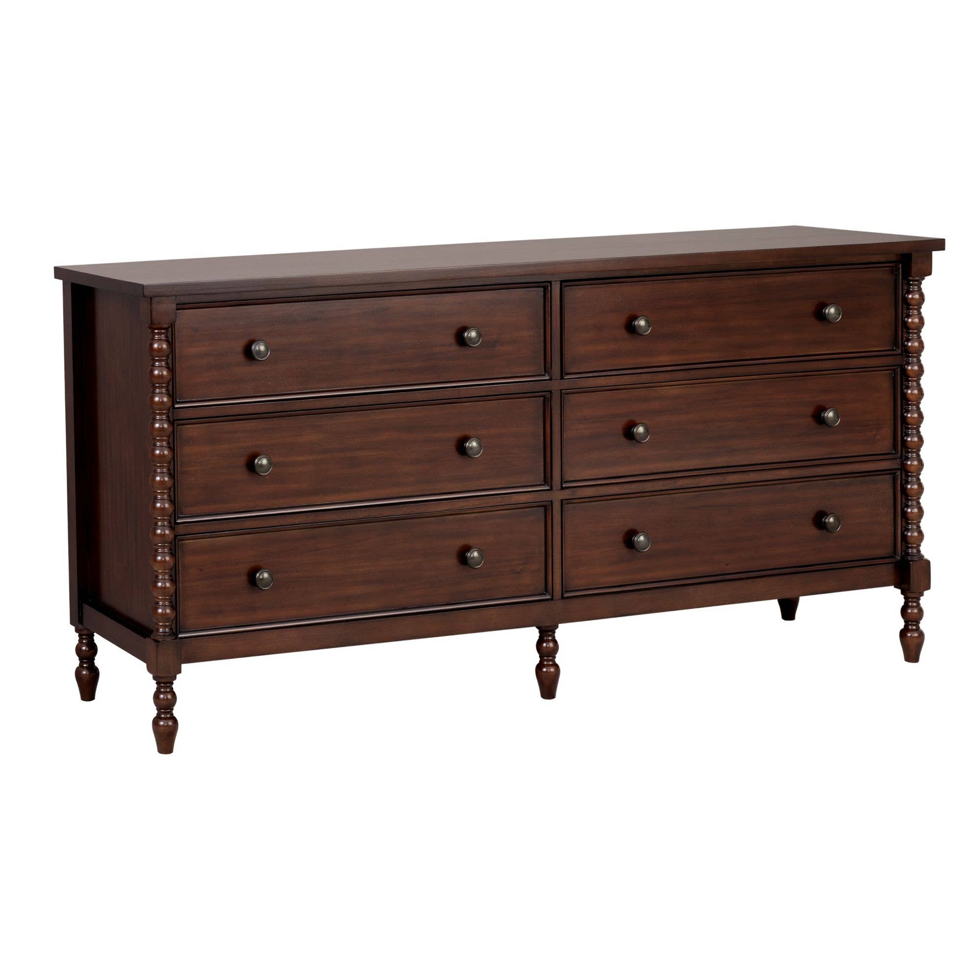 Olliix - Wholesale Cabinet - 70"W 6-Drawer Large Spindle Wood Dresser, Morocco Brown *5