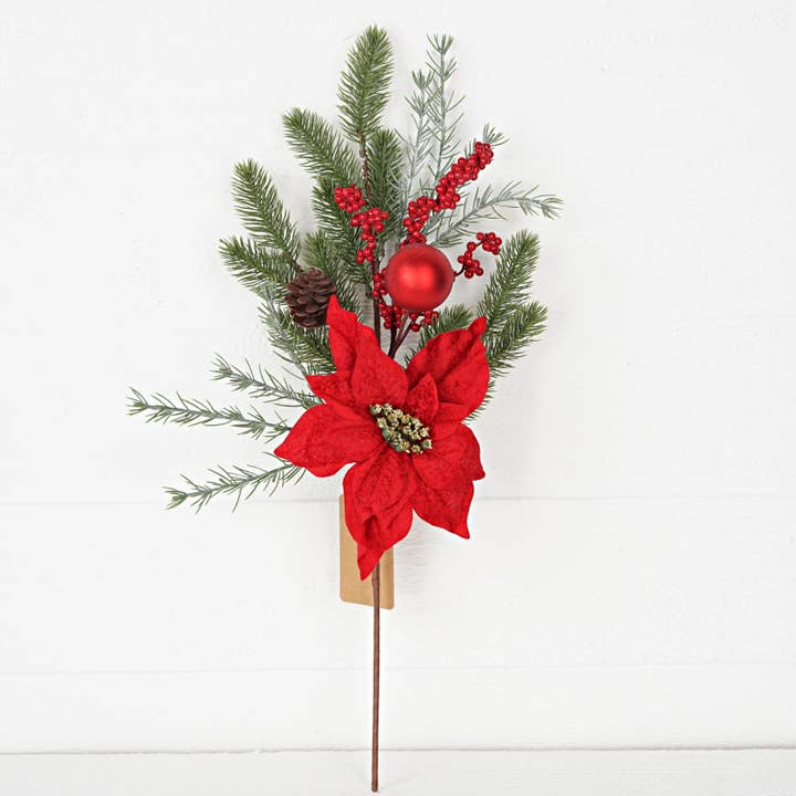 31405- 22in Spray-Velvet red poinsettia w. mix pine, berry a for wholesale by Impressive Enterprises, Inc.