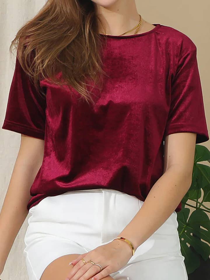 CWTTS679_Velour Crewneck Short Sleeve Casual Pullover Shirts for wholesale by NINEXIS