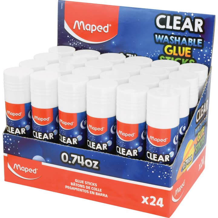 Essentials Clear Washable Glue Stick Display x24 - 0.74oz for wholesale by Janod