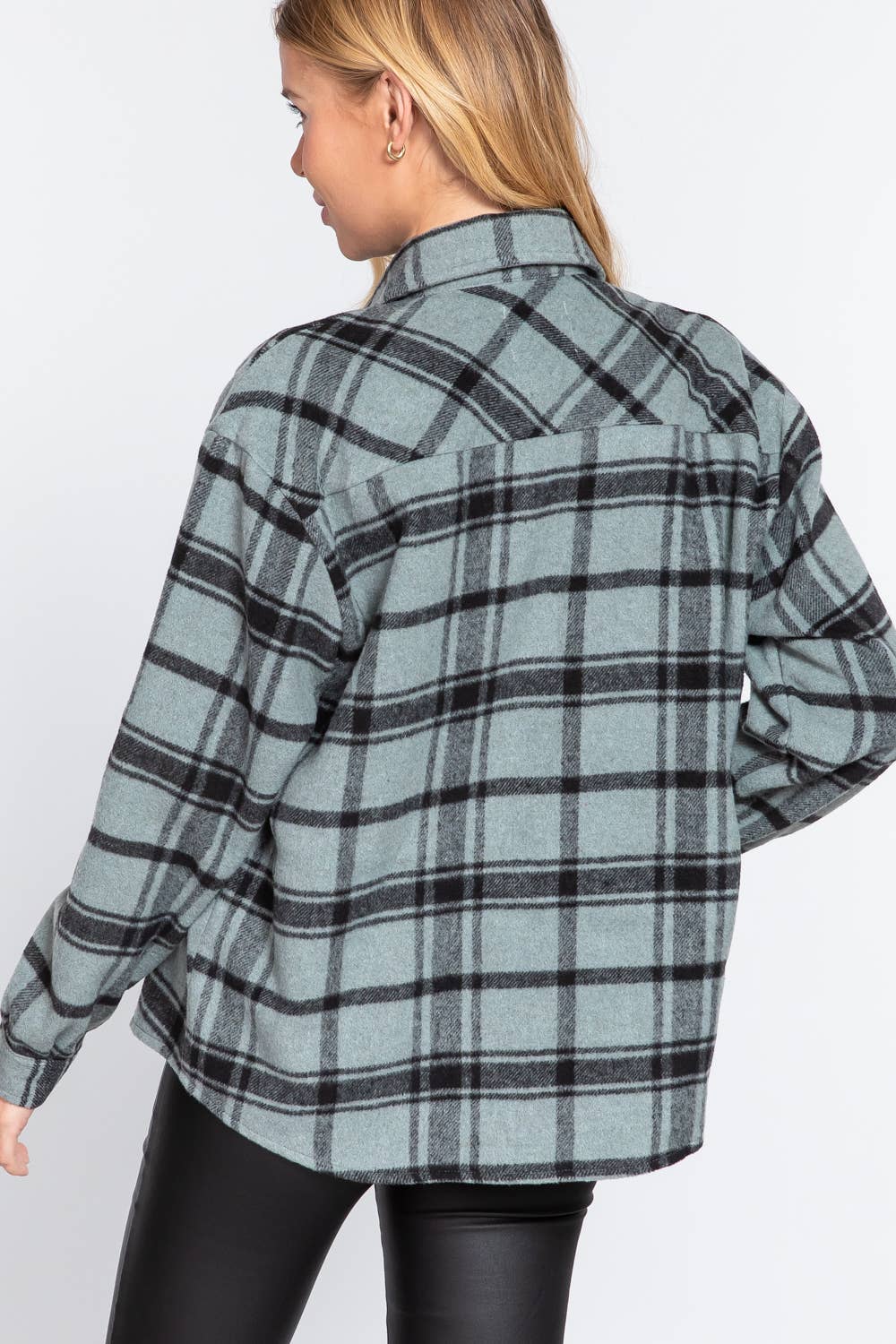 Active Basic | Active USA - Wholesale Shirt Jacket/Shacket - Women's - Long Sleeve Wool Blend Plaid Button Down Casual Jacket 16