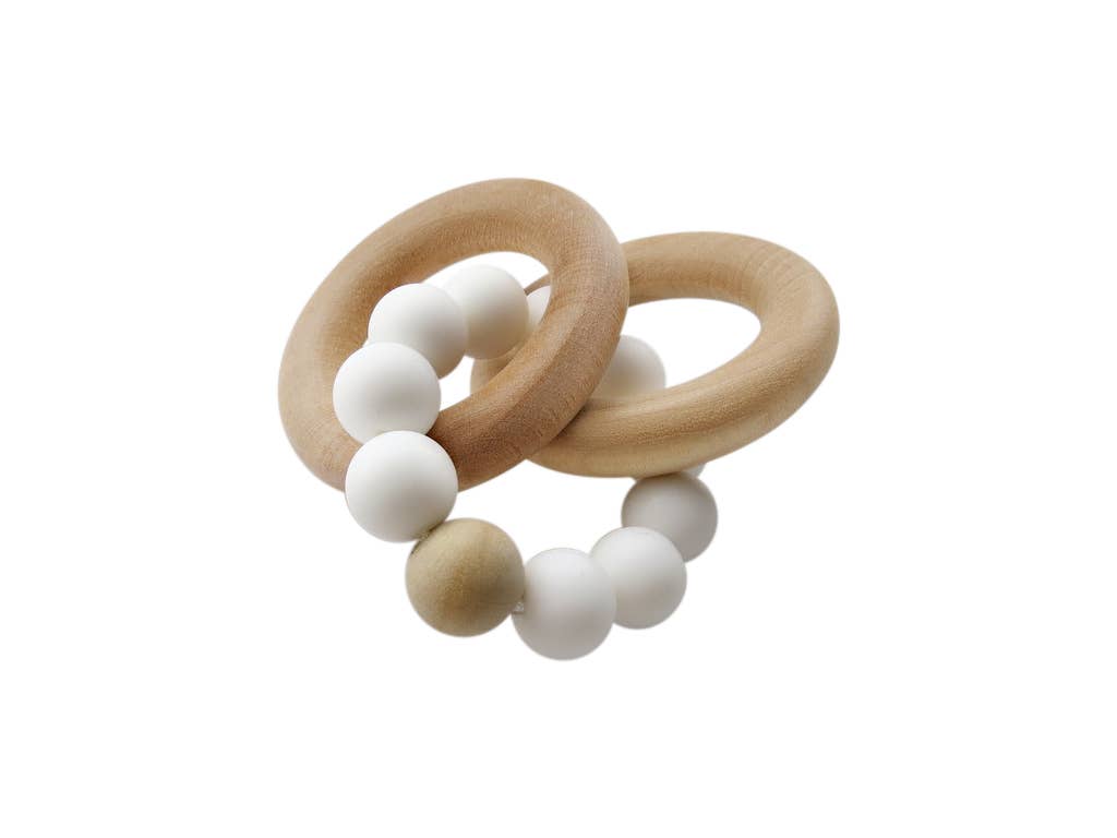 Tiny Teethers - Vente Anneau de dentition sans clip – bébé - Anneaux de dentition hochet en bois naturel et silicone0