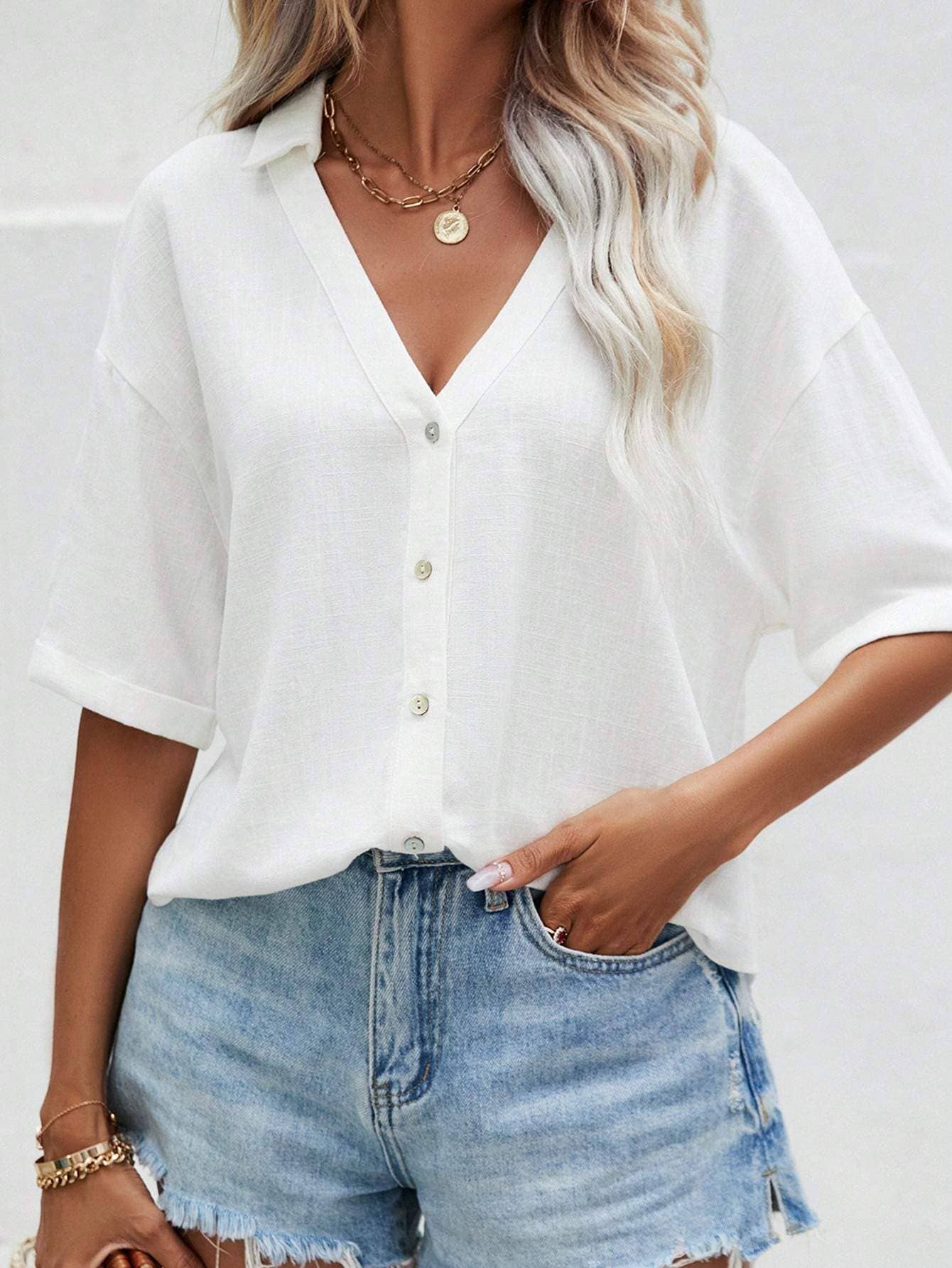 Flarix - Wholesale Button Down Shirt - Women's - shirt navy blue top office wear casual women shirt10