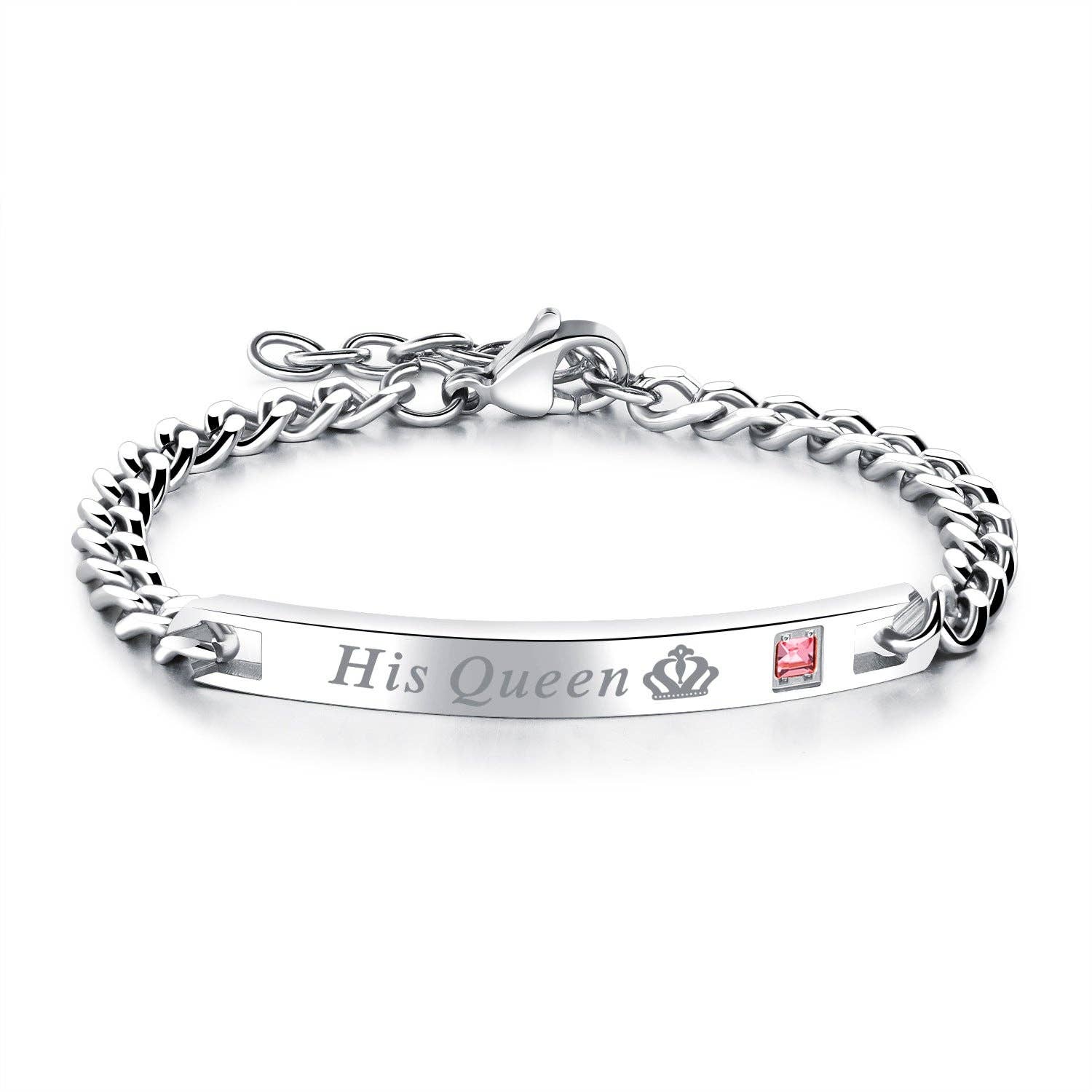 Mio Queena - Wholesale Charm/Dangle Bracelet - "His Queen" "Her King" Stainless Steel Charm Couple Bracelet1