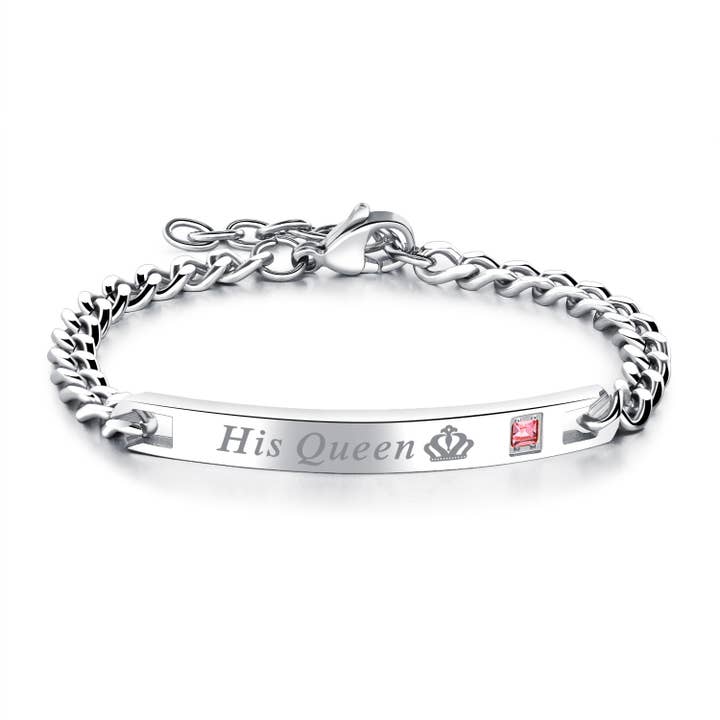 Mio Queena - Wholesale Charm/Dangle Bracelet - "His Queen" "Her King" Stainless Steel Charm Couple Bracelet1