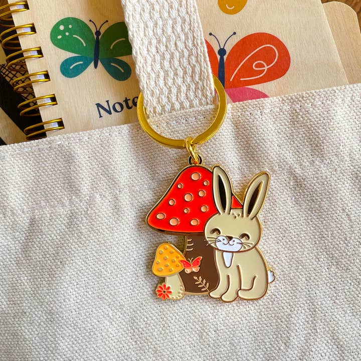 Bunny Rabbit Enamel Keychain for wholesale by Night Owl Paper Goods