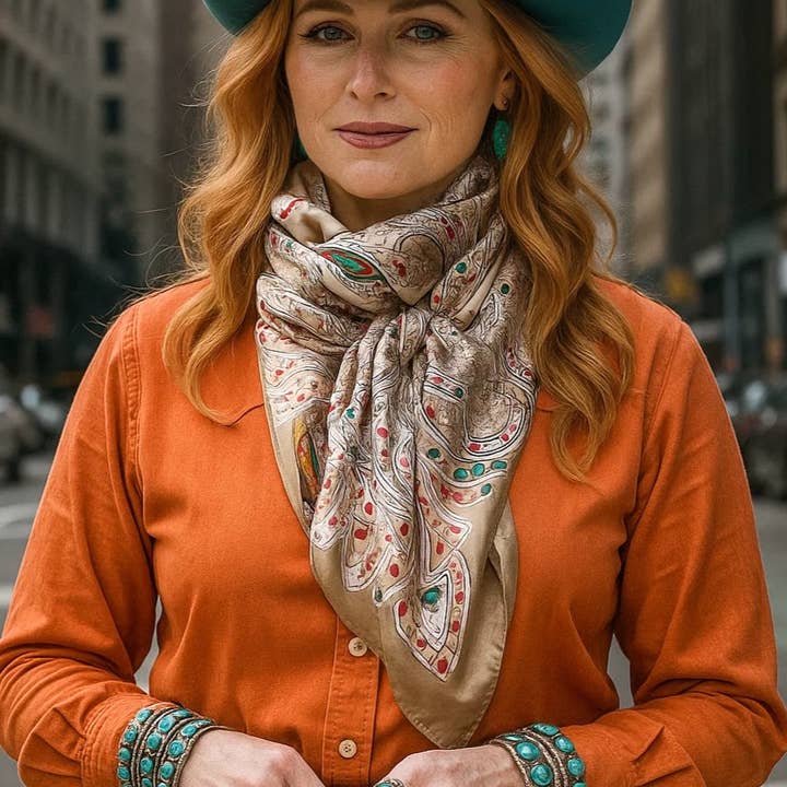 35X35" Tan Floral Wild Rag/Scarf WR3421 for wholesale by Rodeo Drive