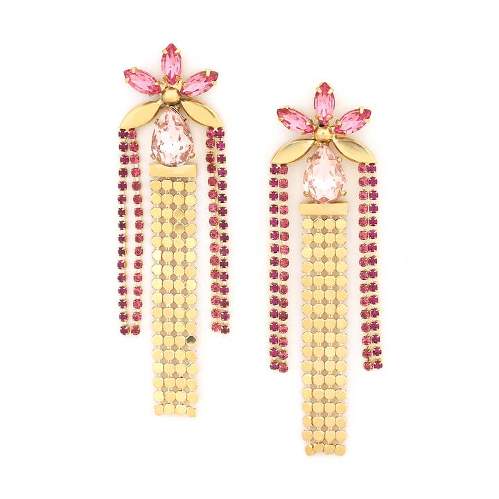 Irene Crystallized Post +chain Dangle Post Earrings for wholesale by ELKA LONDON