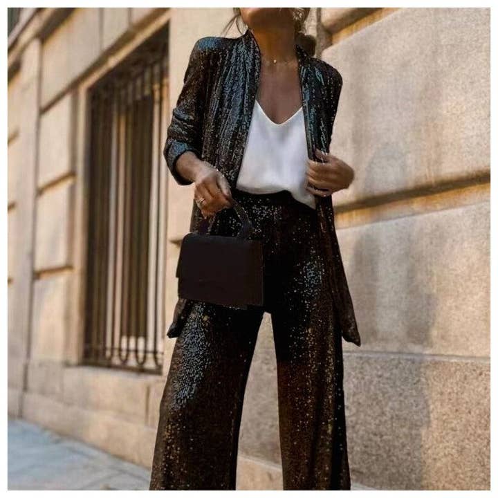FurDecoration - Wholesale Suit Jacket - Women's - Chic Sequin-Embellished Versatile Suit Jacket