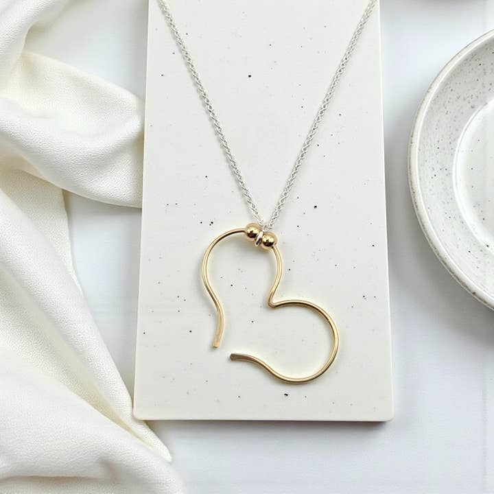 Heart Necklace - Sterling Silver Chain with Gold Heart Charm for wholesale by Bijou by SAM
