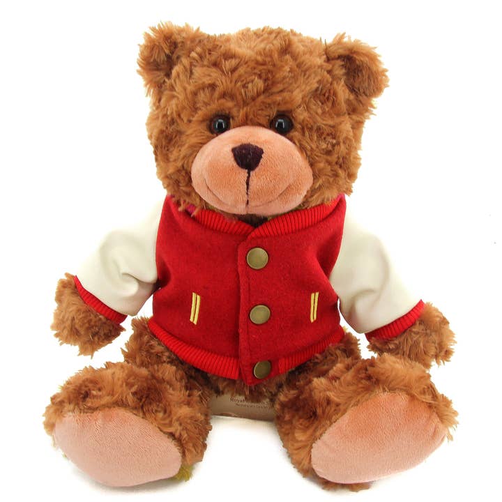 Plushland - Wholesale Stuffed/Plush Toy - Kids & Baby - Teddy Bear Mocha 11" with Customizable Varsity Jacket Navy
