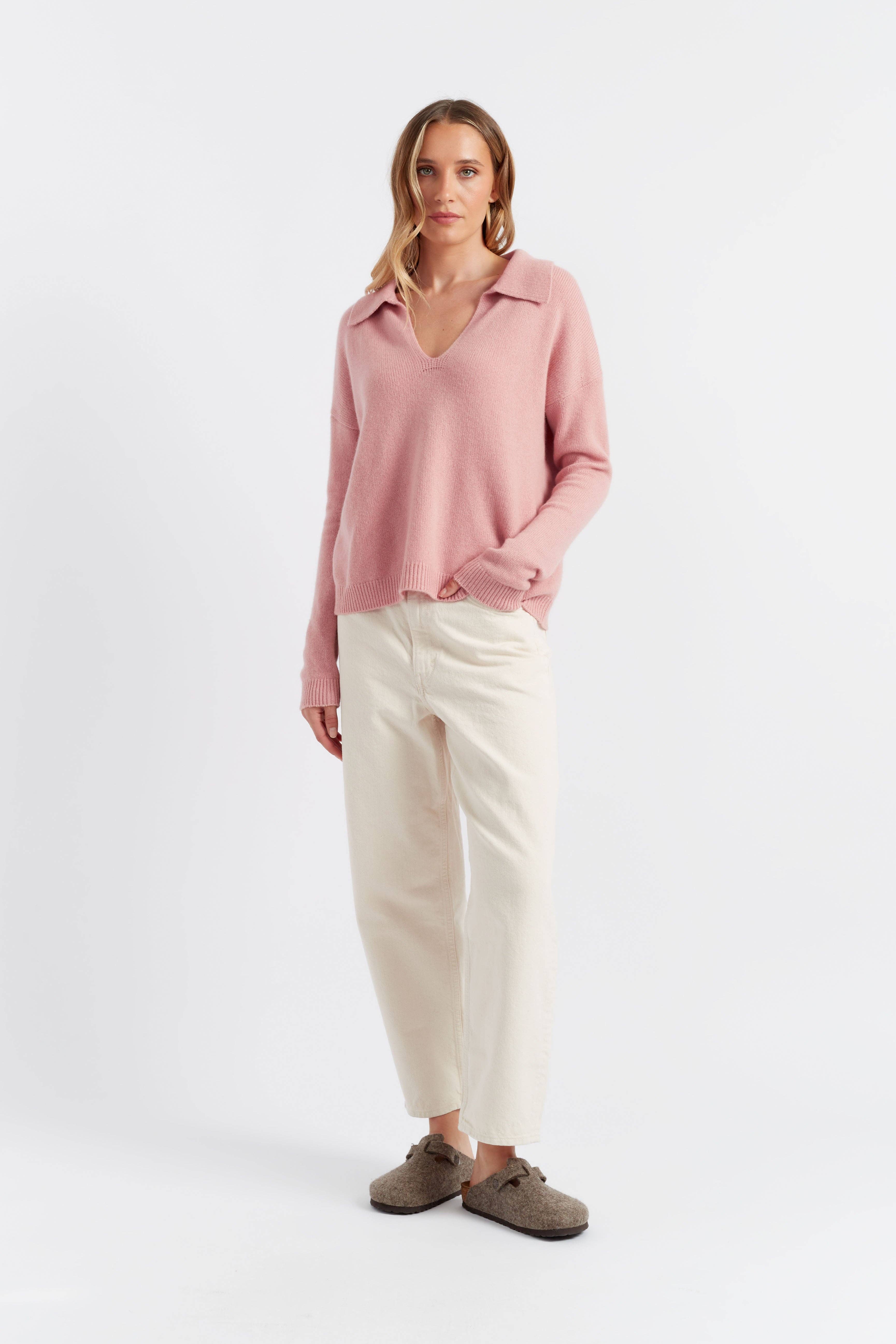 Chinti & Parker – Großhandel Strickpullover – Damen – Kaschmirpullover mit Kragen in Ton-Pink Cloud.4