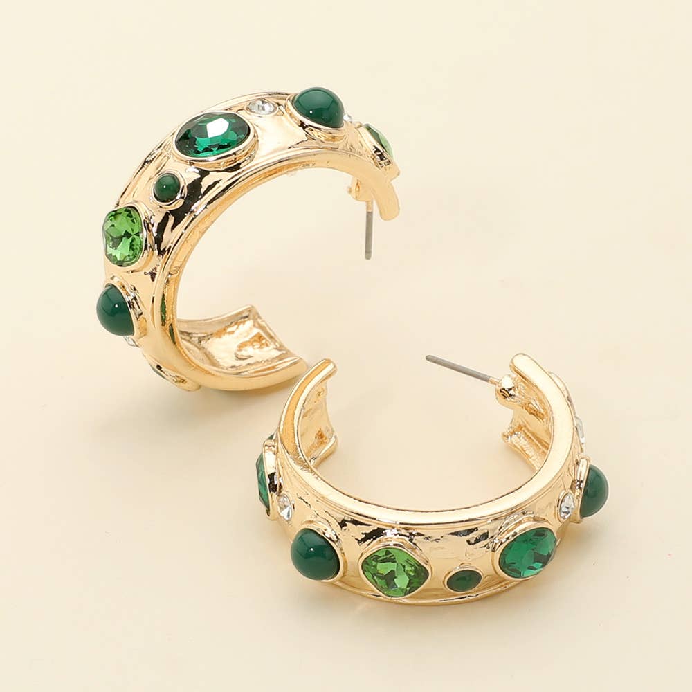 Sensibling Corp. - Wholesale Hoop Earrings - Mixed Stone Pearl Embellished Hoop Earrings8