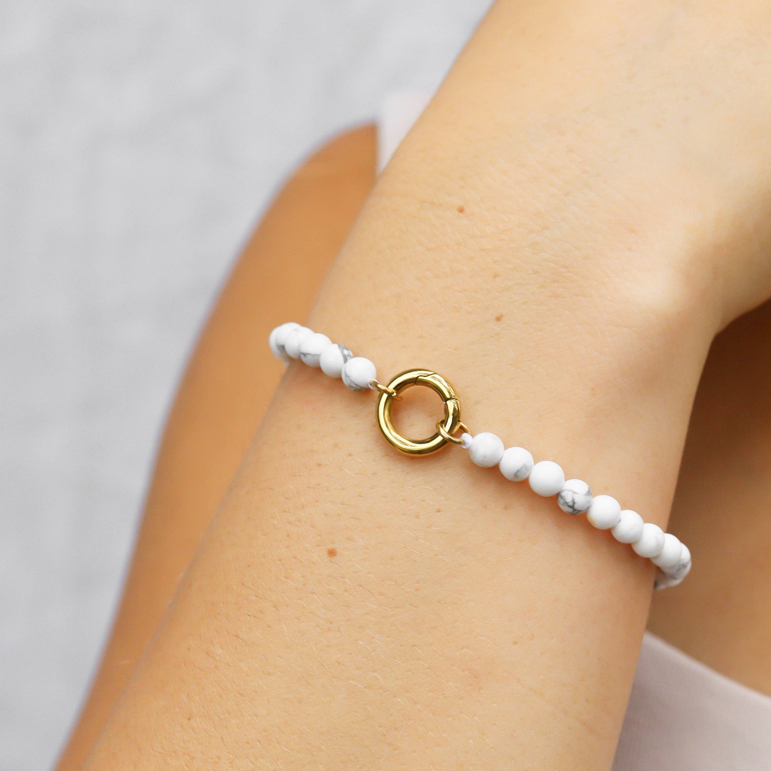 18K Gold PVD Stainless Steel Semi Precious Natural Stone Charm Keeper Bracelet for wholesale on Faire7