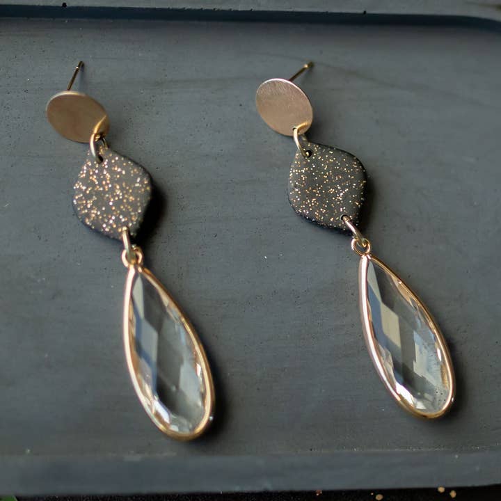 Clay earring | black elegant drops for wholesale by Hazel n Blue