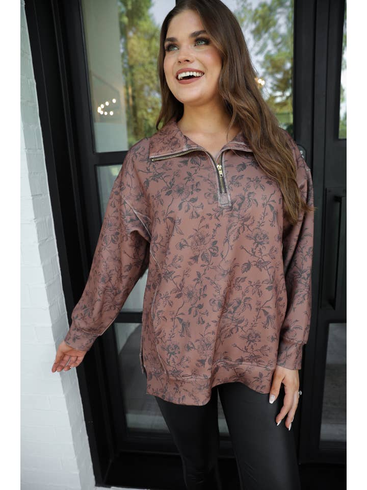 Brown Everyday Pullover- Rosewood Bloom for wholesale on Faire3