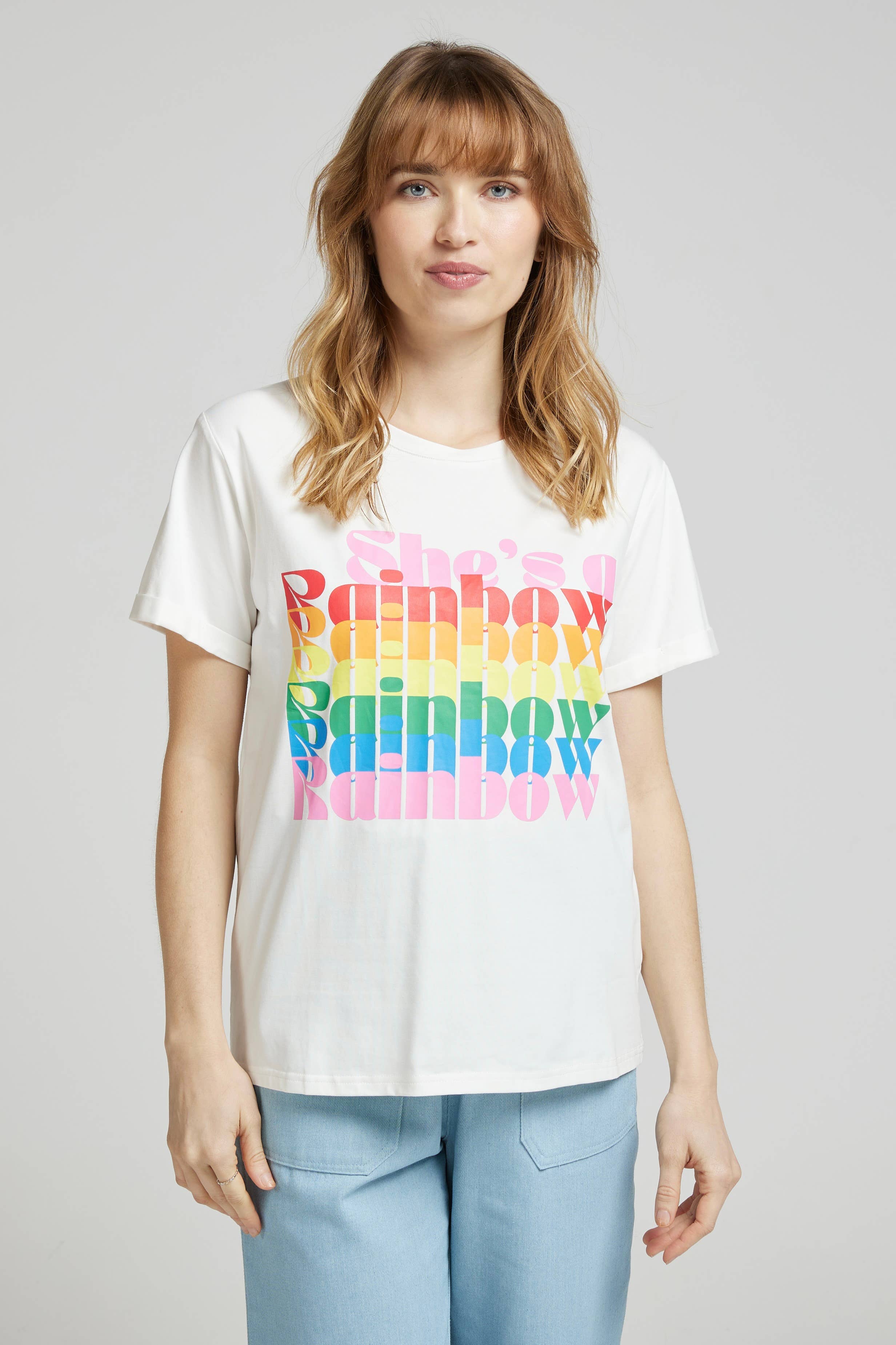 PRISM - “She's a rainbow” white cotton T-shirt for wholesale on Faire