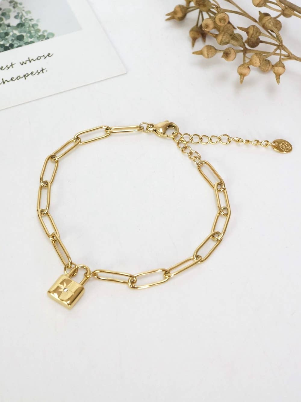 gold Stainless Steel Padlock Bracelet with North Star for wholesale on Faire1