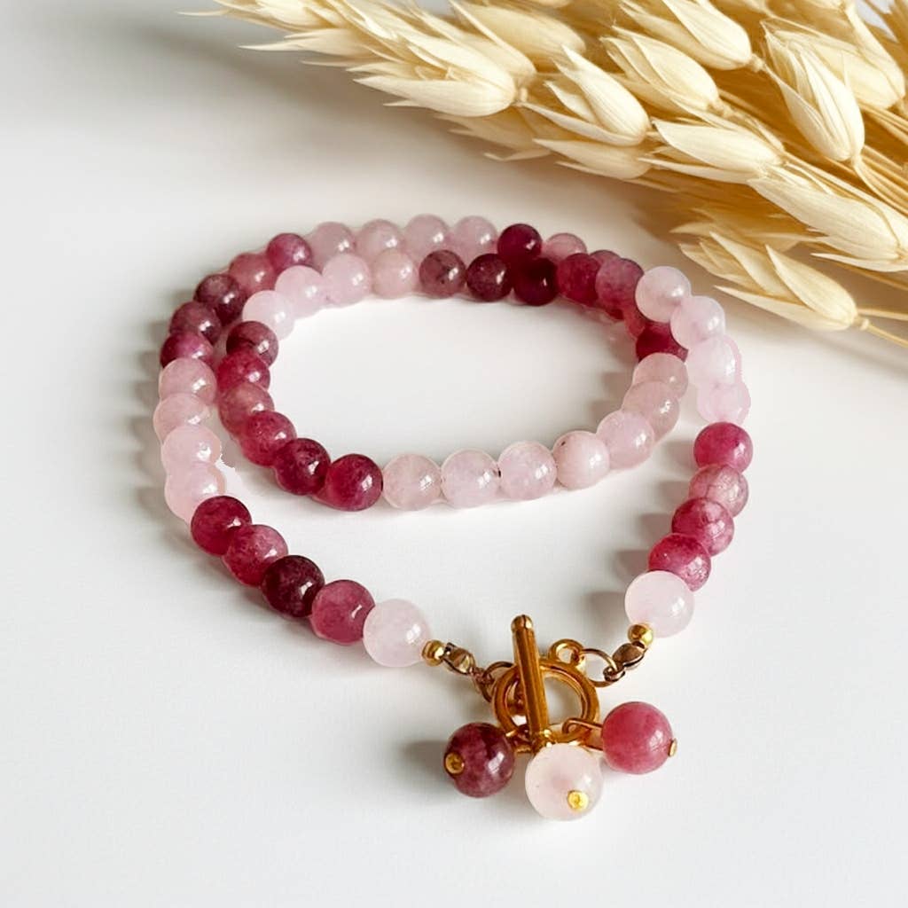 Produtos Namasté – wholesale Pärlband/Pärlhalsband – Halsband med jordgubbskvarts och rosenkvarts