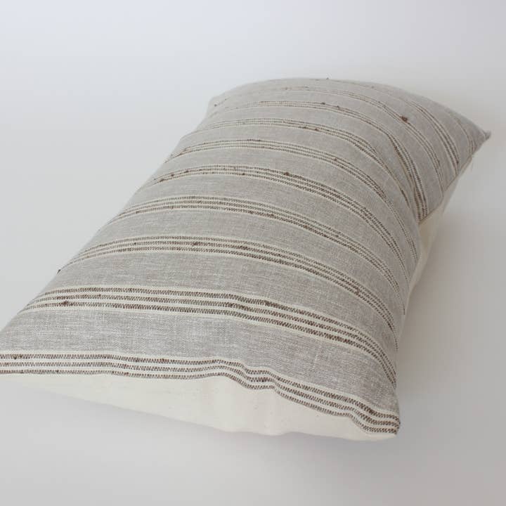 Textileish - Vente Housse de coussin - Housse de coussin lombaire à rayures neutres, coussin beige | Landyn 4