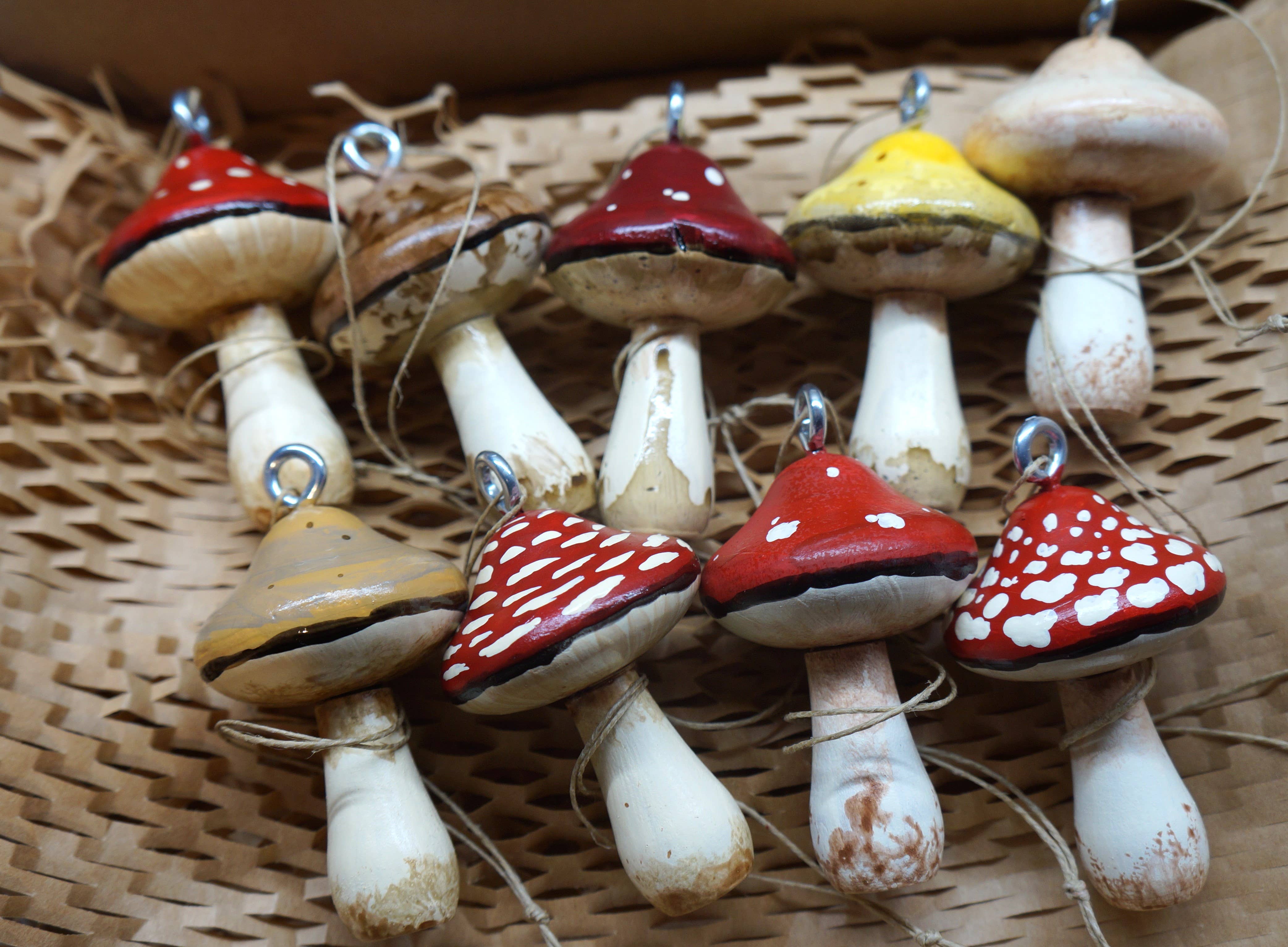 Goblin Grimm Gifts - Wholesale Ornament - Hand Painted Wooden Mushroom Hanging Ornaments