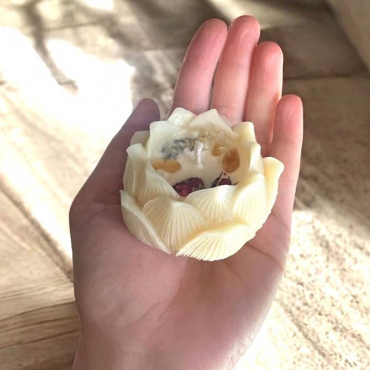 Namaste Home - Wholesale Novelty Candle - Peace Offering Beeswax Lotus Candle, Citrine Abundance Gift1