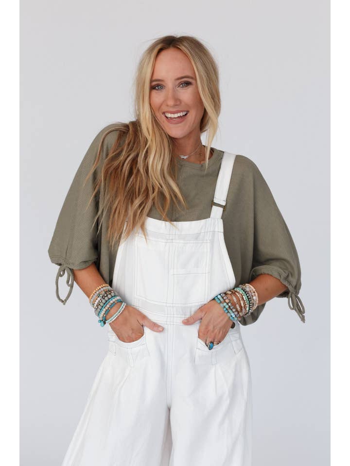 Three Bird Nest - Wholesale Knit Top - Women's - Little Lark Puff Sleeve Tee - Olive