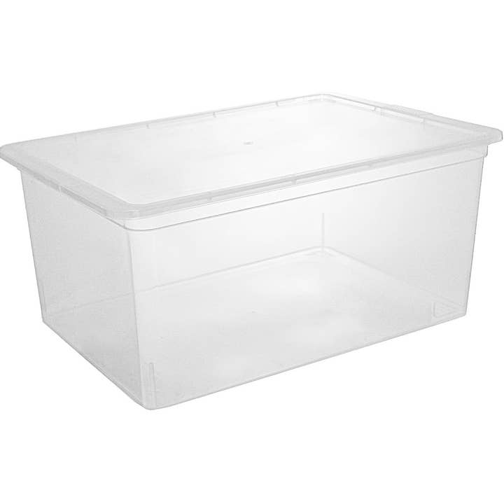 Bacs de rangement transparents avec couvercle 21,6x14,5x9,5 - 40L pour la vente par The Organizing Warehouse