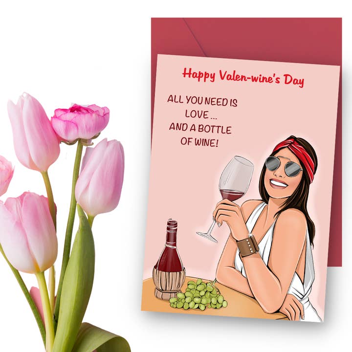 Tarjeta de felicitación de San Valentín para entusiastas del vino para venta al por mayor de The Fabulous Planner