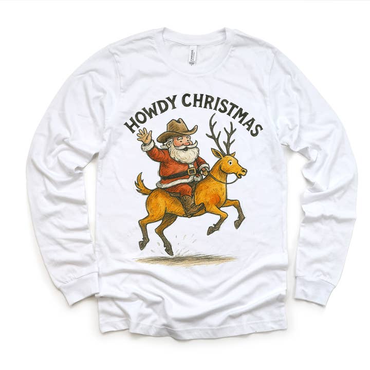 Madi Moosh - Wholesale Screen Printed T-Shirt - Kids - Howdy Christmas Rodeo Santa T-Shirt - Christmas Tee3