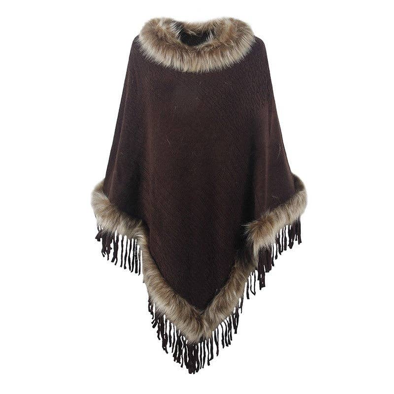 OceanusSwim - Vendita all'ingrosso Poncho - Donna - Mantella con Frange Lavorata a Maglia Donna Colore Solido Poncho Ampio Cappotto9