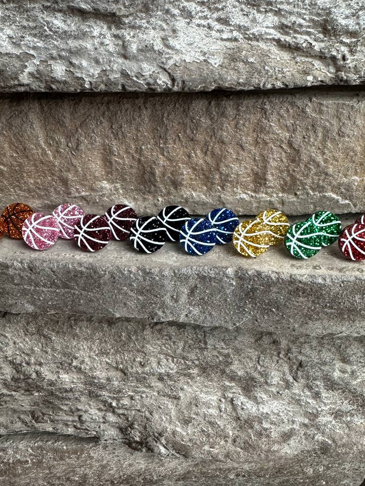 Basketball Glitter Acrylic Studs, Basketball Earrings for wholesale by Laser & Color Designs LLC