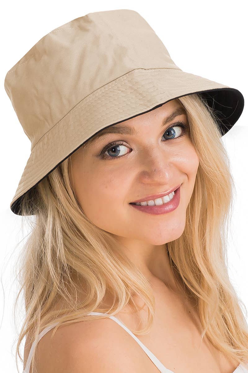 Cap Zone - Vente Bob – unisexe - Chapeau seau en coton uni réversible à fond noir1