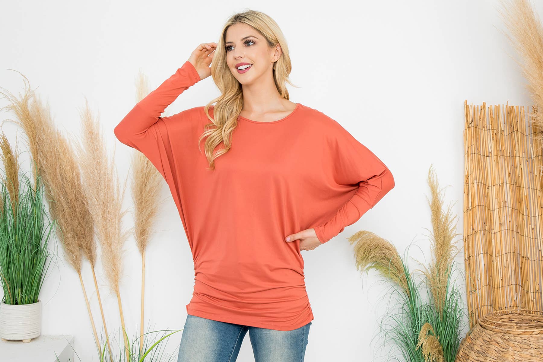 MYS Wholesale Inc - Vente Tunique – femme - Haut uni à manches longues Dolman avec détails en forme de tunnel62