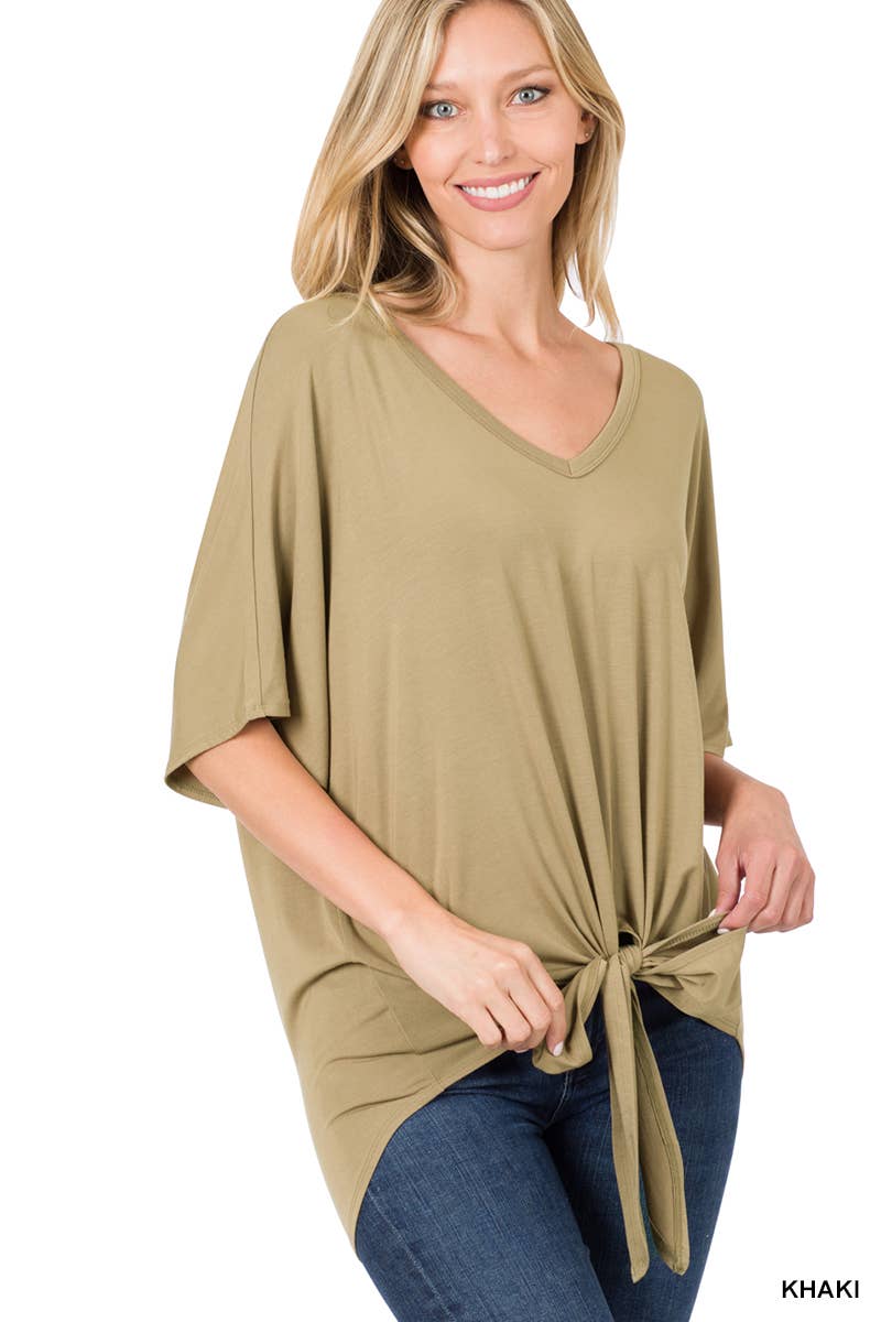 42POPS - Wholesale Tunic - Women's - ,..._ SI-18787 LUXE RAYON V-NECK TIE FRONT TOP0