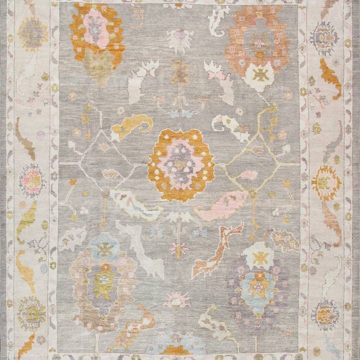 Tapis d'aire noué à la main Oushak, Taupe/Ivoire 9'10'' X 13' 5'' pour la vente par Canvello