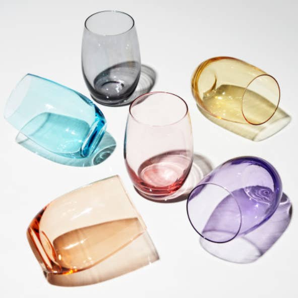 TRUE - Wholesale Wine Glass - Vino Colorful Stemless Wine Glasses - Set of 4 OR Set of 6
