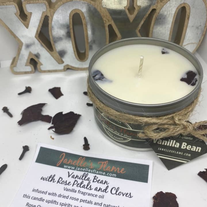 Vanilla Bean with Rose Petals & Cloves Soy Candle for wholesale by Janelle’s Flame