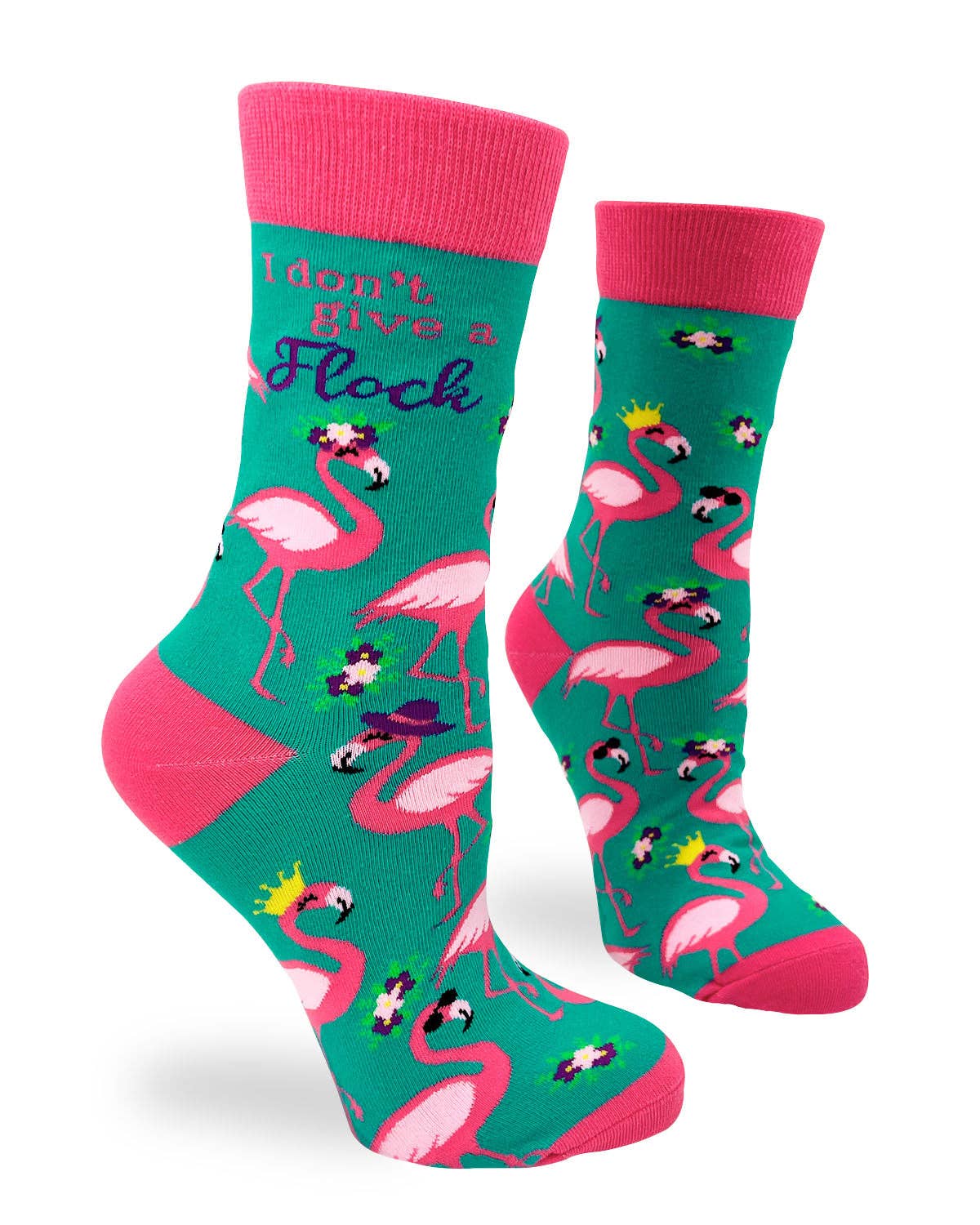 I Don't Give a Flock Women's Crew Socks Featuring Pink Flami for wholesale by Fabdaz
