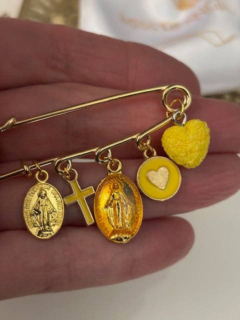 Miss DJ Angel - Wholesale Brooch - Ex-voto brooch, religious medal brooch, lucky charm pin brooch, handmade cross and miraculous virgin with love.3